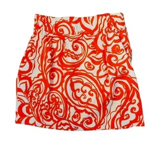 Merona Orange and White Pull On Elastic Waist Skirt with Front Pockets 983